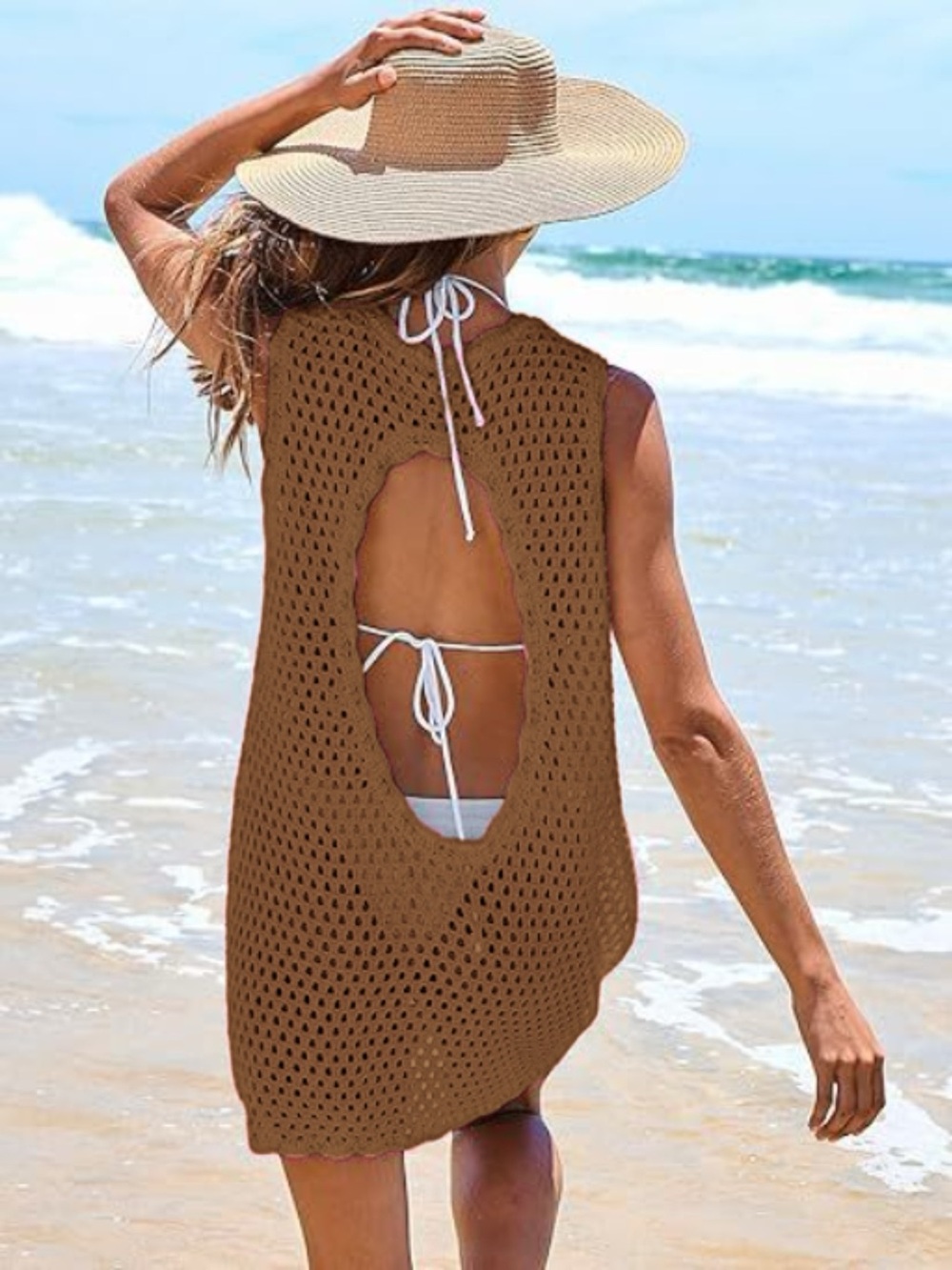 Color Block Openwork Sleeveless Cutout Back Cover-Up - Picture 15 of 15